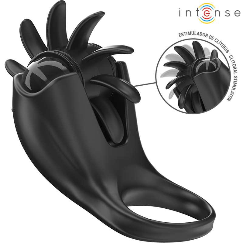 INTENSE - MABEL ANELLO VIBRANTE 10 VIBRAZIONI CON STIMOLATORE CLITORIDEO NERO - INTENSE COUPLES TOYS | Lingerie Harness Boutique