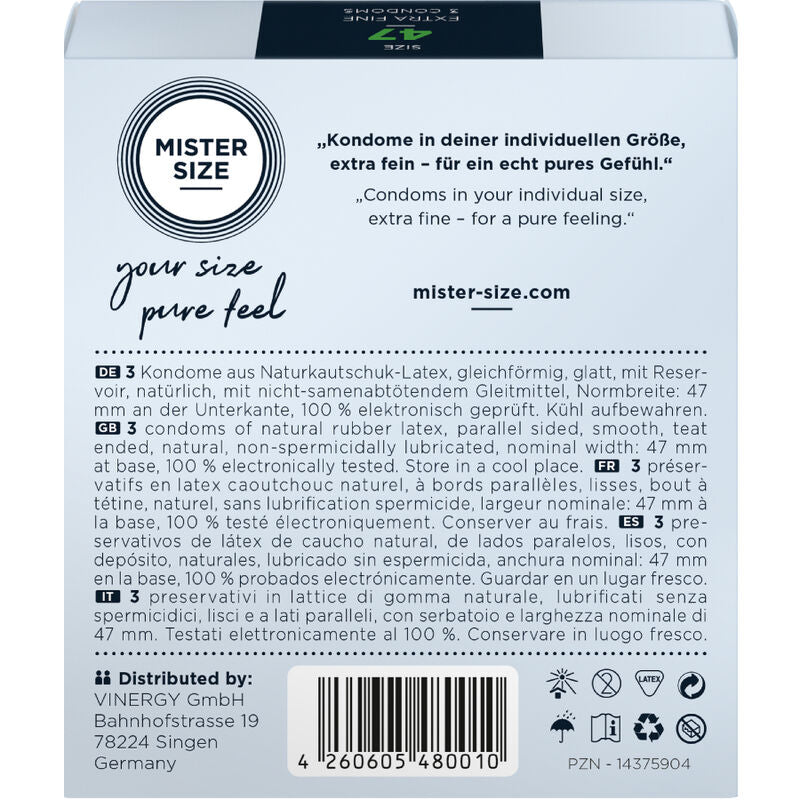 MISTER SIZE - PRESERVATIVI TAGLIA XS 47 MM (3 UNITÀ) - MISTER SIZE | Lingerie Harness Boutique