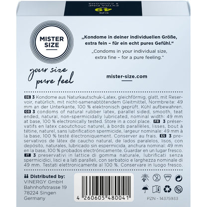 MISTER SIZE - PRESERVATIVO TAGLIA S 49 MM (3 UNITÀ) - MISTER SIZE | Lingerie Harness Boutique