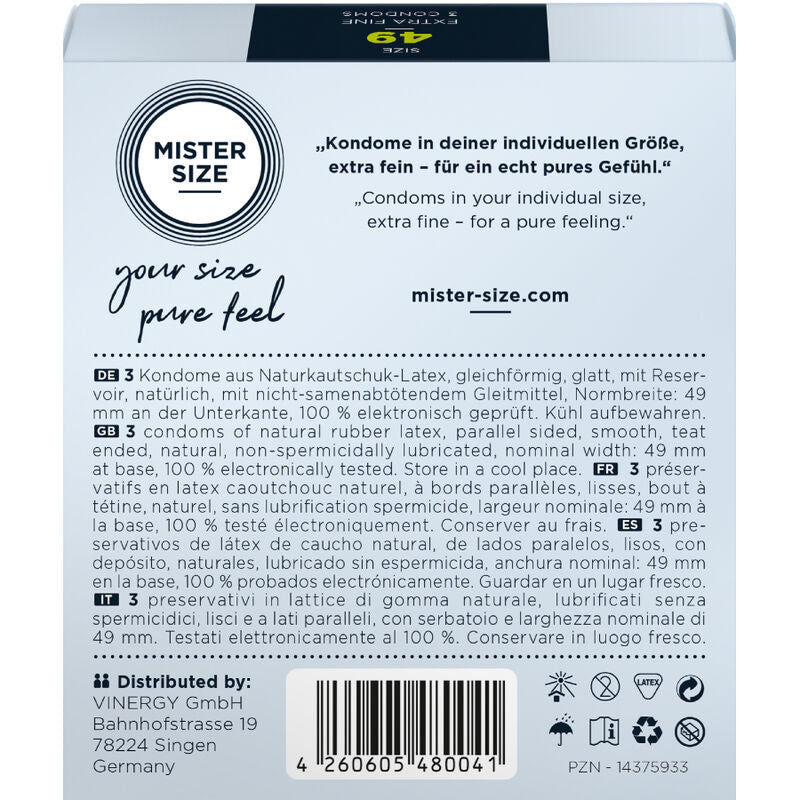 MISTER SIZE - PRESERVATIVO TAGLIA S 49 MM (3 UNITÀ) - MISTER SIZE | Lingerie Harness Boutique