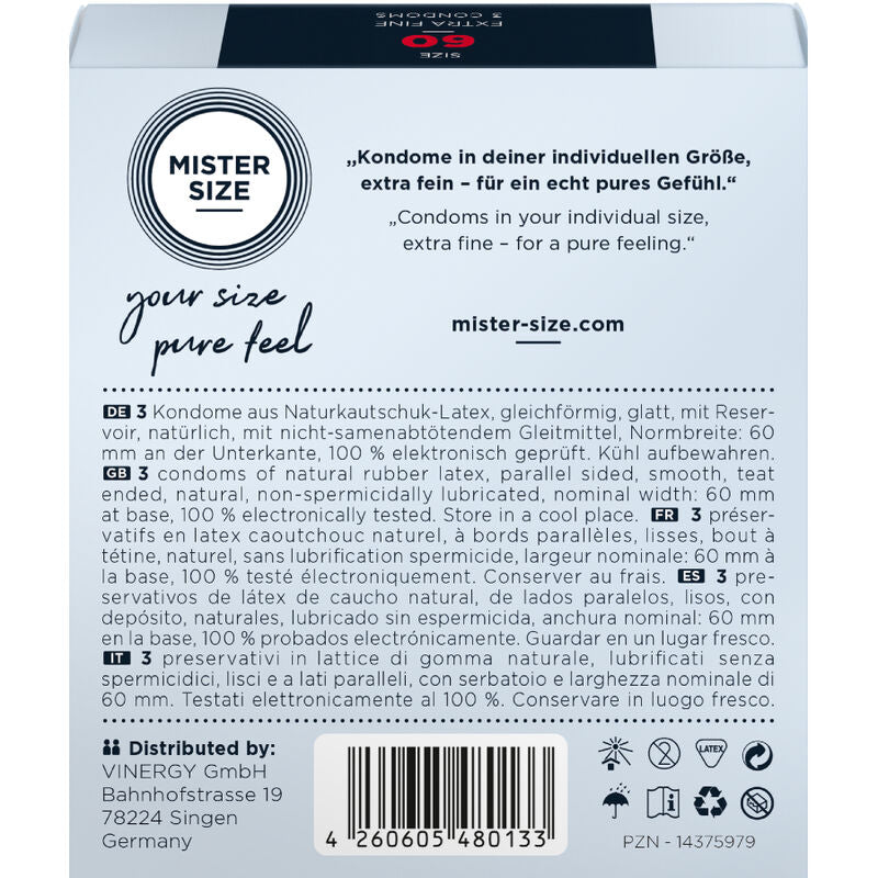 MISTER SIZE - PRESERVATIVO TAGLIA XL 60 MM (3 UNITÀ) - MISTER SIZE | Lingerie Harness Boutique