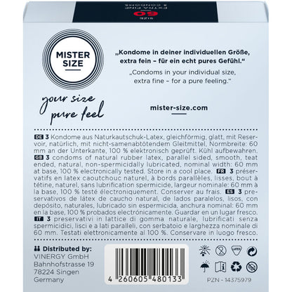 MISTER SIZE - PRESERVATIVO TAGLIA XL 60 MM (3 UNITÀ) - MISTER SIZE | Lingerie Harness Boutique