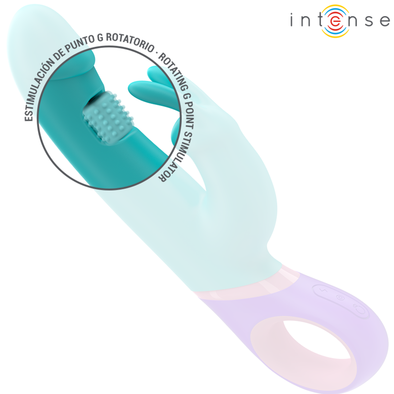 INTENSE - MONICA VIBRATORE RABBIT CON STIMOLATORE G-SPOT ROTANTE BLU - INTENSE FUN | Lingerie Harness Boutique