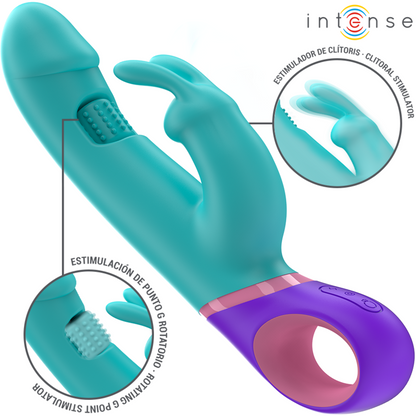 INTENSE - MONICA VIBRATORE RABBIT CON STIMOLATORE G-SPOT ROTANTE BLU - INTENSE FUN | Lingerie Harness Boutique