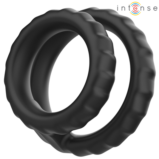 INTENSE - DEWEY DOPPIO ANELLO PER PENE IN SILICONE MODELLO NERO 2 - INTENSE COUPLES TOYS | Lingerie Harness Boutique