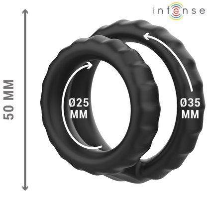 INTENSE - DEWEY DOPPIO ANELLO PER PENE IN SILICONE MODELLO NERO 2 - INTENSE COUPLES TOYS | Lingerie Harness Boutique