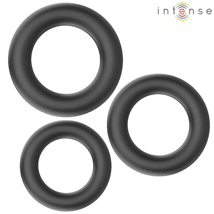 INTENSE - HUGH 3 ANELLI PER PENE IN SILICONE BASIC NERI - INTENSE COUPLES TOYS | Lingerie Harness Boutique