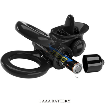 PRETTY LOVE - PASSIONATE RING DOPPIO ANELLO VIBRANTE + STIMOLATORE CLITORIDE NERO - PRETTY LOVE | Lingerie Harness Boutique