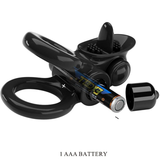 PRETTY LOVE - PASSIONATE RING DOPPIO ANELLO VIBRANTE + STIMOLATORE CLITORIDE NERO - PRETTY LOVE | Lingerie Harness Boutique