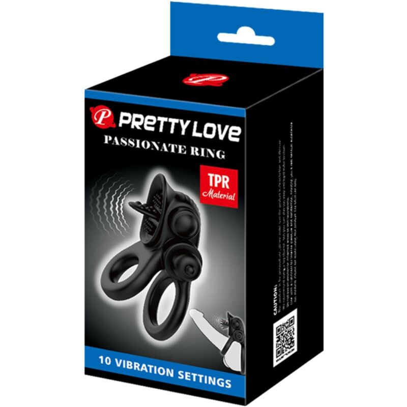 PRETTY LOVE - PASSIONATE RING DOPPIO ANELLO VIBRANTE + STIMOLATORE CLITORIDE NERO - PRETTY LOVE | Lingerie Harness Boutique