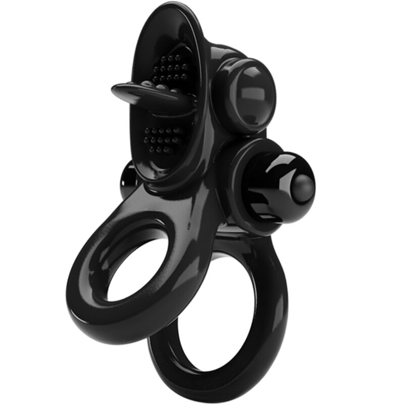 PRETTY LOVE - PASSIONATE RING DOPPIO ANELLO VIBRANTE + STIMOLATORE CLITORIDE NERO - PRETTY LOVE | Lingerie Harness Boutique