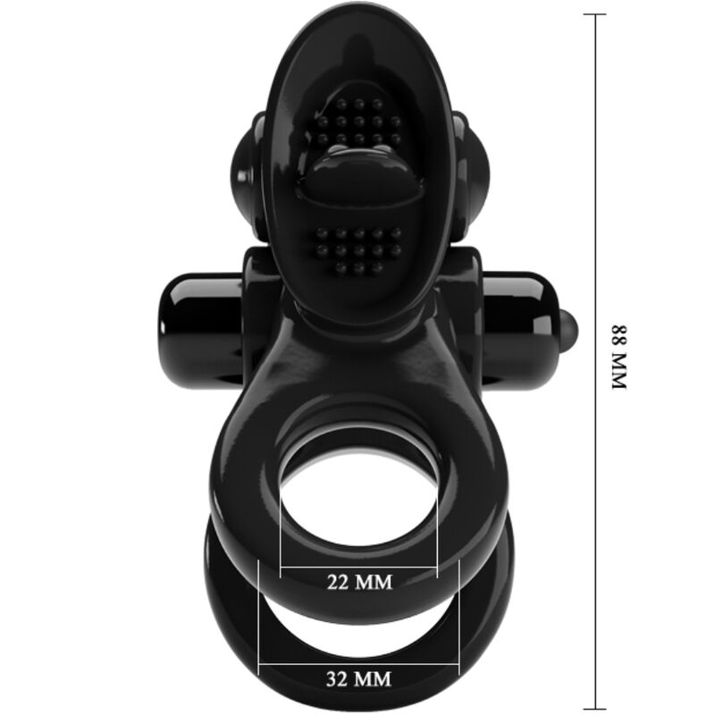 PRETTY LOVE - PASSIONATE RING DOPPIO ANELLO VIBRANTE + STIMOLATORE CLITORIDE NERO - PRETTY LOVE | Lingerie Harness Boutique