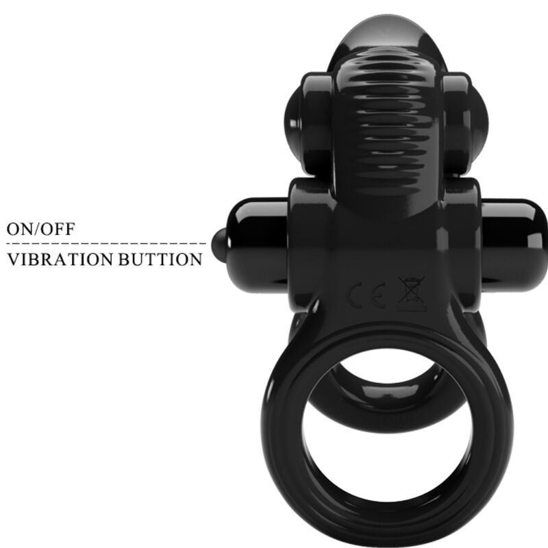 PRETTY LOVE - PASSIONATE RING DOPPIO ANELLO VIBRANTE + STIMOLATORE CLITORIDE NERO - PRETTY LOVE | Lingerie Harness Boutique