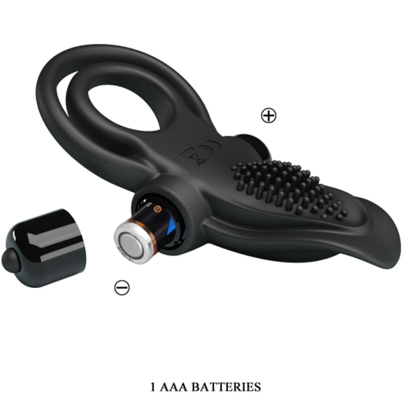 PRETTY LOVE - DOPPIO ANELLO VIBRANTE + STIMOLATORE CLITORIDEO 10 VIBRAZIONI NERO - PRETTY LOVE | Lingerie Harness Boutique