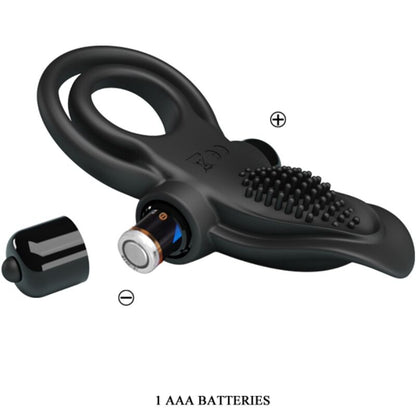 PRETTY LOVE - DOPPIO ANELLO VIBRANTE + STIMOLATORE CLITORIDEO 10 VIBRAZIONI NERO - PRETTY LOVE | Lingerie Harness Boutique