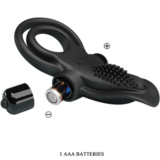 PRETTY LOVE - DOPPIO ANELLO VIBRANTE + STIMOLATORE CLITORIDEO 10 VIBRAZIONI NERO - PRETTY LOVE | Lingerie Harness Boutique