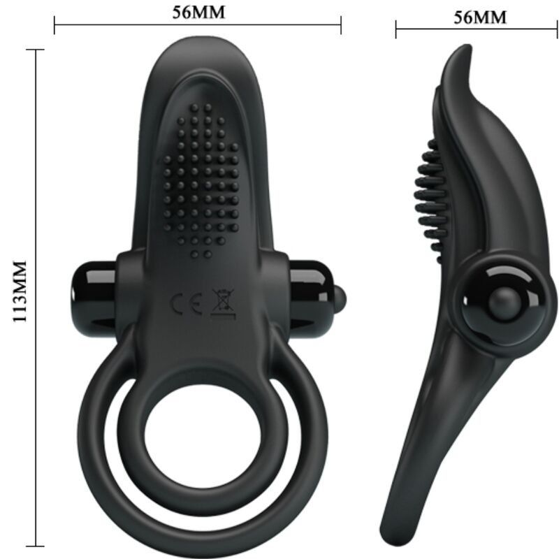 PRETTY LOVE - DOPPIO ANELLO VIBRANTE + STIMOLATORE CLITORIDEO 10 VIBRAZIONI NERO - PRETTY LOVE | Lingerie Harness Boutique