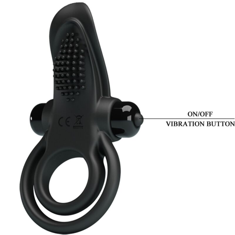 PRETTY LOVE - DOPPIO ANELLO VIBRANTE + STIMOLATORE CLITORIDEO 10 VIBRAZIONI NERO - PRETTY LOVE | Lingerie Harness Boutique