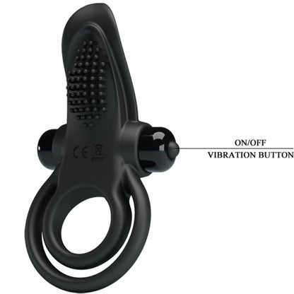 PRETTY LOVE - DOPPIO ANELLO VIBRANTE + STIMOLATORE CLITORIDEO 10 VIBRAZIONI NERO - PRETTY LOVE | Lingerie Harness Boutique