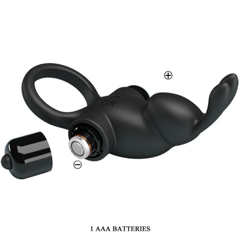 PRETTY LOVE - ANELLO VIBRANTE + STIMOLATORE CLITORIDEO CONIGLIO 10 VIBRAZIONI NERO - PRETTY LOVE | Lingerie Harness Boutique