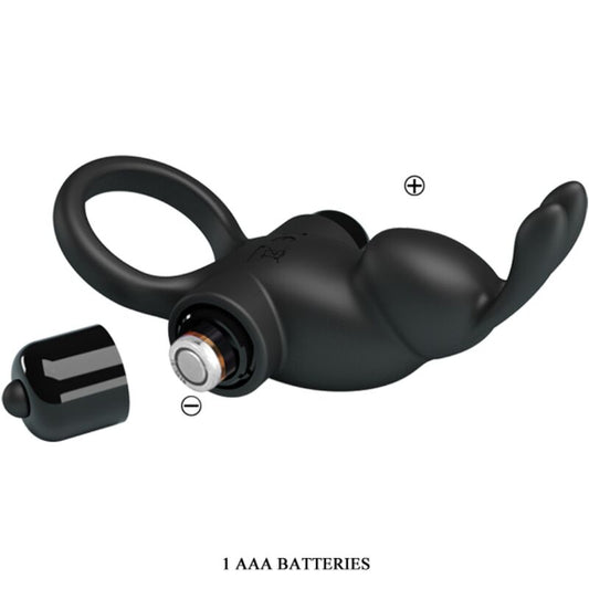 PRETTY LOVE - ANELLO VIBRANTE + STIMOLATORE CLITORIDEO CONIGLIO 10 VIBRAZIONI NERO - PRETTY LOVE | Lingerie Harness Boutique