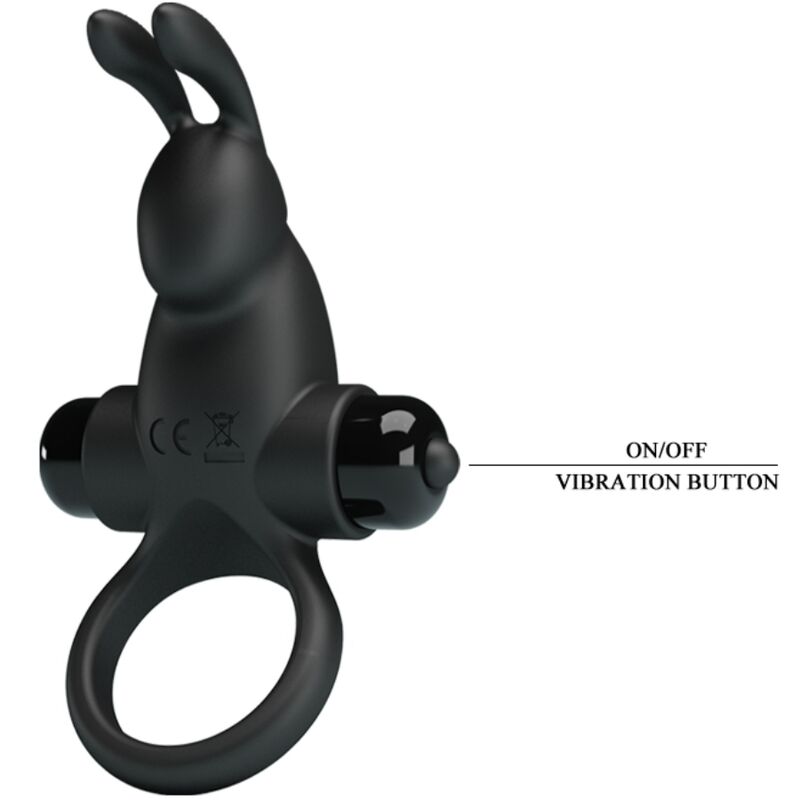 PRETTY LOVE - ANELLO VIBRANTE + STIMOLATORE CLITORIDEO CONIGLIO 10 VIBRAZIONI NERO - PRETTY LOVE | Lingerie Harness Boutique