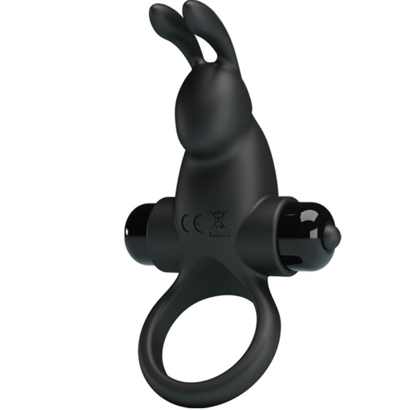 PRETTY LOVE - ANELLO VIBRANTE + STIMOLATORE CLITORIDEO CONIGLIO 10 VIBRAZIONI NERO - PRETTY LOVE | Lingerie Harness Boutique