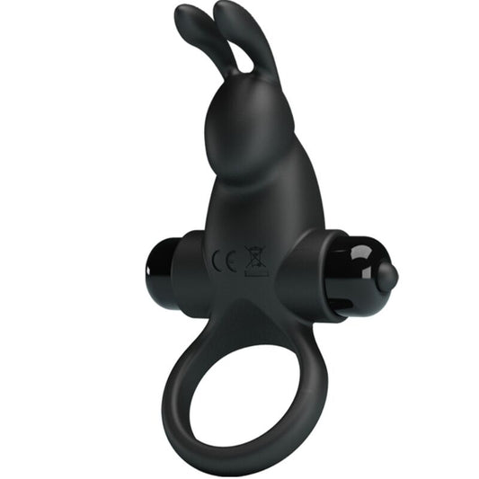 PRETTY LOVE - ANELLO VIBRANTE + STIMOLATORE CLITORIDEO CONIGLIO 10 VIBRAZIONI NERO - PRETTY LOVE | Lingerie Harness Boutique