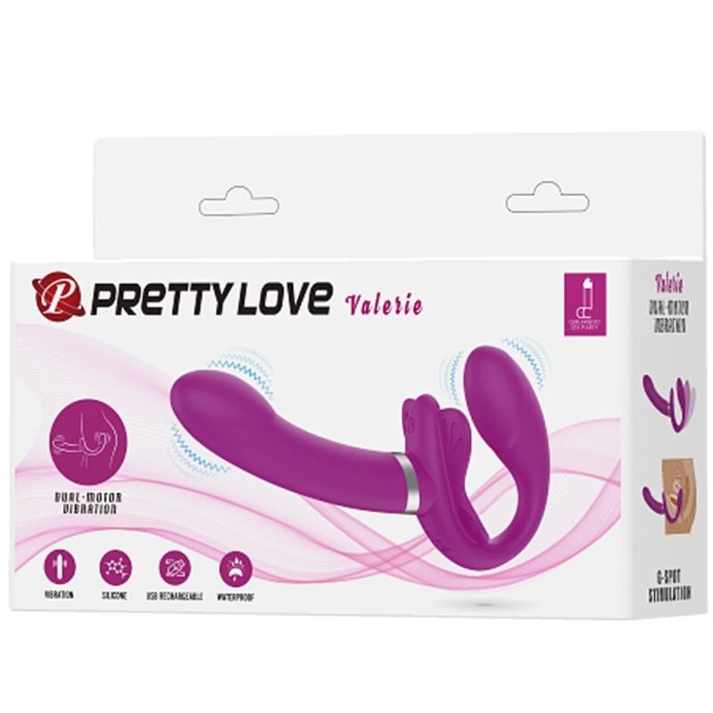 PRETTY LOVE - VALERIE VIBRATORE DOPPIO STRAP-ON 12 VIBRAZIONI VIOLA - PRETTY LOVE | Lingerie Harness Boutique