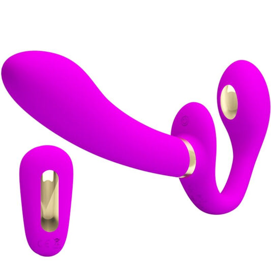 PRETTY LOVE - THUNDERBIRD DOPPIO VIBRATORE CON STRAP-ON E TELECOMANDO VIOLA - PRETTY LOVE | Lingerie Harness Boutique