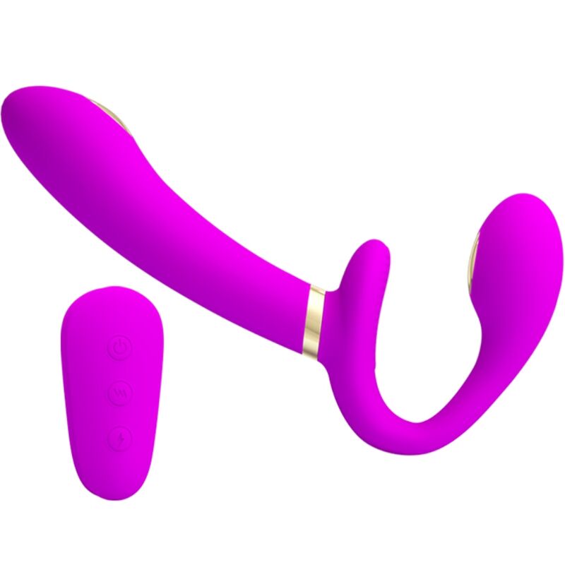 PRETTY LOVE - THUNDERBIRD DOPPIO VIBRATORE CON STRAP-ON E TELECOMANDO VIOLA - PRETTY LOVE | Lingerie Harness Boutique