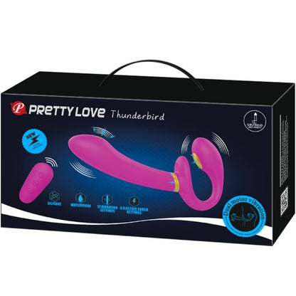 PRETTY LOVE - THUNDERBIRD DOPPIO VIBRATORE CON STRAP-ON E TELECOMANDO VIOLA - PRETTY LOVE | Lingerie Harness Boutique