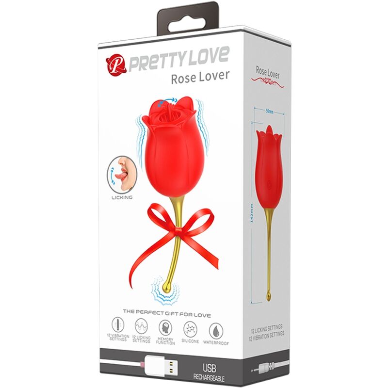 PRETTY LOVE - ROSE LOVER STIMOLATORE CLITORIDEO ROSE 12 VIBRAZIONI ROSSO - PRETTY LOVE | Lingerie Harness Boutique