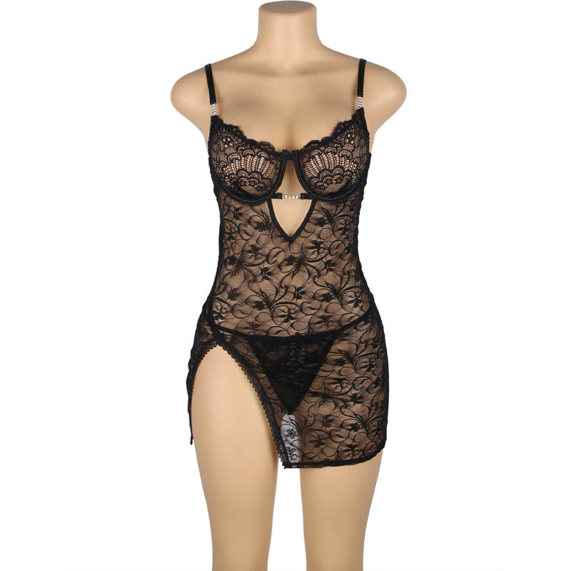 SUBBLIME - 954185 BABYDOLL IN PIZZO CON SPALLINE REGOLABILI NERO S/M - SUBBLIME BABYDOLLS | Lingerie Harness Boutique