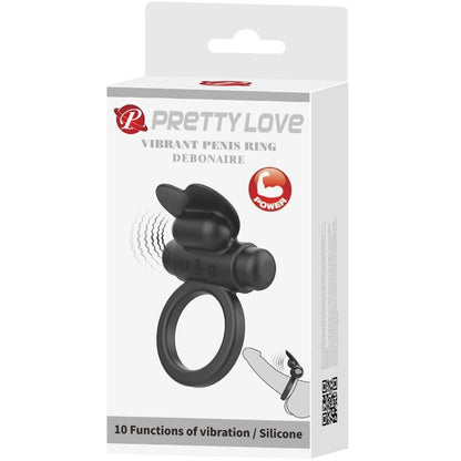 PRETTY LOVE - DEBONAIRE ANELLO VIBRANTE CONIGLIO 10 VIBRAZIONI NERO - PRETTY LOVE | Lingerie Harness Boutique
