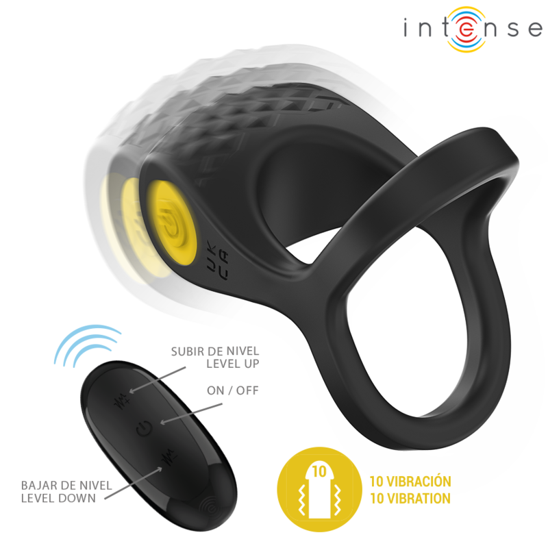 INTENSE - ALEX VIBRATORE DOPPIO ANELLO PER PENE 10 VIBRAZIONI NERO - INTENSE COUPLES TOYS | Lingerie Harness Boutique