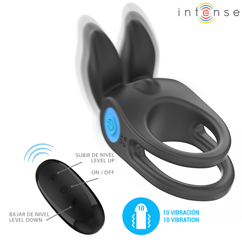 INTENSE - SAM VIBRATORE DOPPIO ANELLO PER PENE 10 VIBRAZIONI NERO - INTENSE COUPLES TOYS | Lingerie Harness Boutique