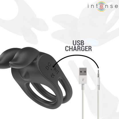 INTENSE - SAM VIBRATORE DOPPIO ANELLO PER PENE 10 VIBRAZIONI NERO - INTENSE COUPLES TOYS | Lingerie Harness Boutique