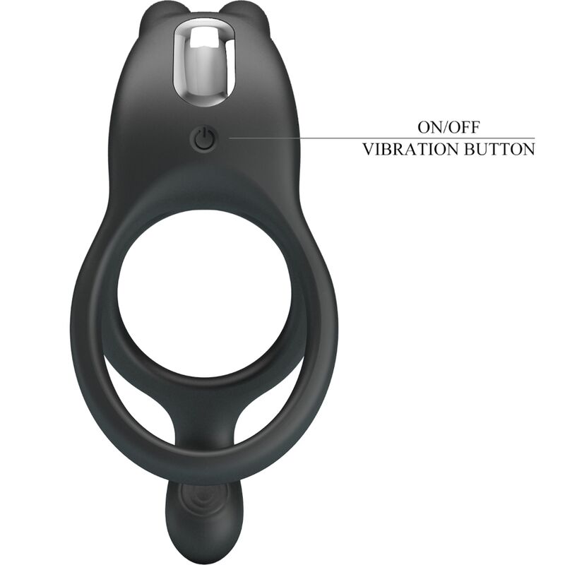 PRETTY LOVE - SETH DOPPIO ANELLO VIBRANTE CONIGLIO 7 VIBRAZIONI NERO - PRETTY LOVE | Lingerie Harness Boutique