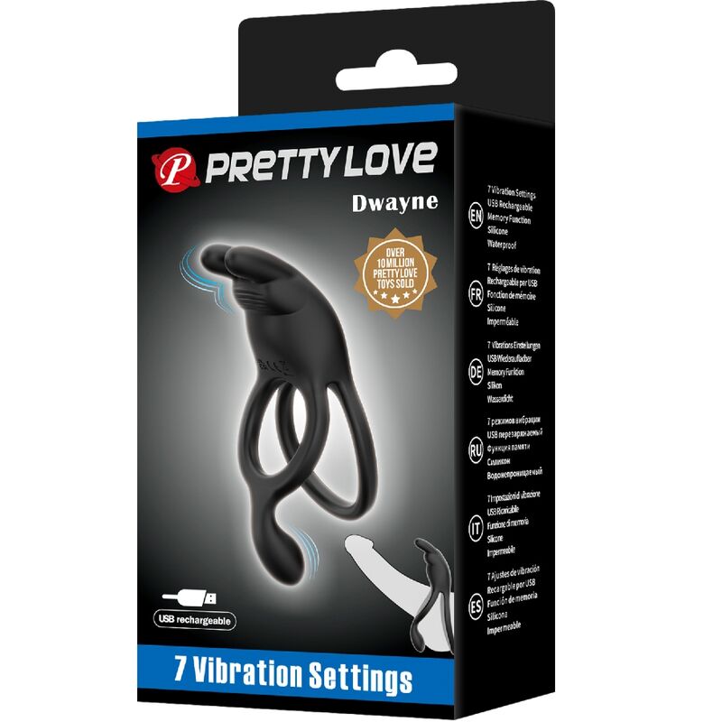 PRETTY LOVE - SETH DOPPIO ANELLO VIBRANTE CONIGLIO 7 VIBRAZIONI NERO - PRETTY LOVE | Lingerie Harness Boutique