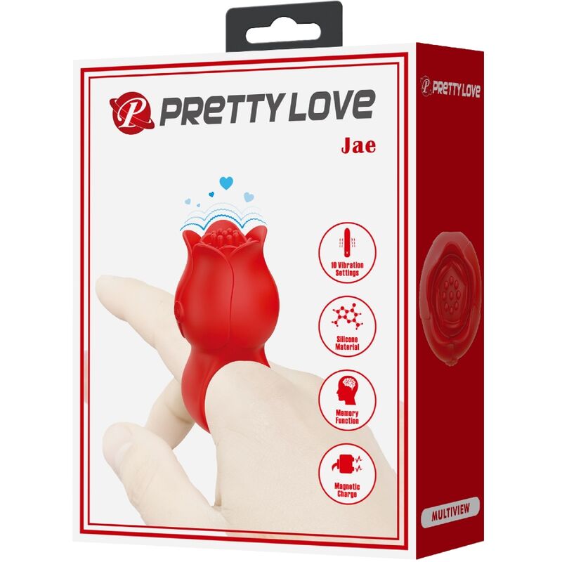 PRETTY LOVE - VIBRATORE A DITA A FORMA DI ROSA JAE 10 VIBRAZIONI ROSSO - PRETTY LOVE | Lingerie Harness Boutique