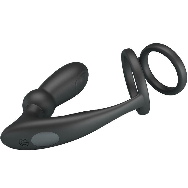 PRETTY LOVE - ANELLO PER PENE EMONI + TAPPO ANALE 12 VIBRAZIONI NERO - PRETTY LOVE | Lingerie Harness Boutique