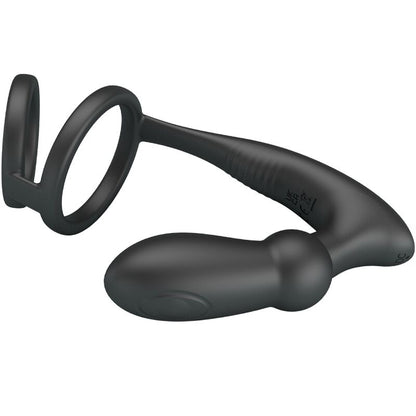 PRETTY LOVE - ANELLO PER PENE EMONI + TAPPO ANALE 12 VIBRAZIONI NERO - PRETTY LOVE | Lingerie Harness Boutique