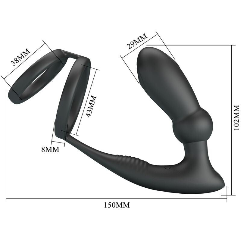 PRETTY LOVE - ANELLO PER PENE EMONI + TAPPO ANALE 12 VIBRAZIONI NERO - PRETTY LOVE | Lingerie Harness Boutique