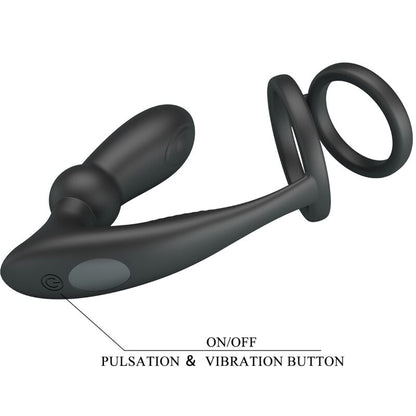 PRETTY LOVE - ANELLO PER PENE EMONI + TAPPO ANALE 12 VIBRAZIONI NERO - PRETTY LOVE | Lingerie Harness Boutique