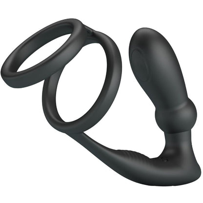 PRETTY LOVE - ANELLO PER PENE EMONI + TAPPO ANALE 12 VIBRAZIONI NERO - PRETTY LOVE | Lingerie Harness Boutique