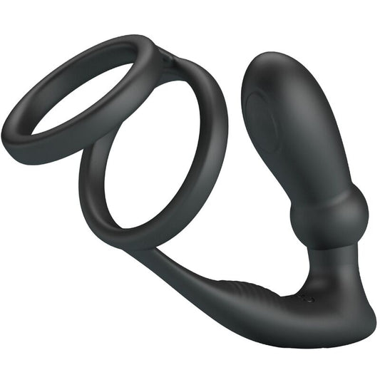 PRETTY LOVE - ANELLO PER PENE EMONI + TAPPO ANALE 12 VIBRAZIONI NERO - PRETTY LOVE | Lingerie Harness Boutique