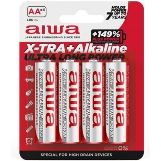 AIWA - X-TRA ALKALINE AA BATTERIA ALCALINICA LR6 BLISTER*4 - AIWA | Lingerie Harness Boutique