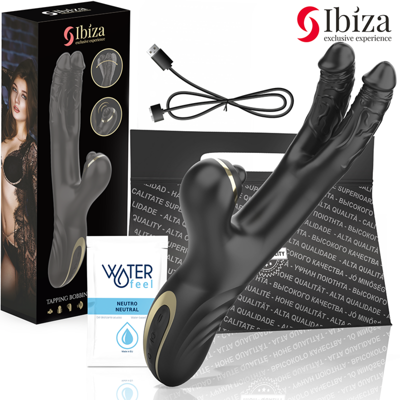 IBIZA - TWO DRAGONS DOPPIO VIBRATORE NERO - IBIZA TECHNOLOGY | Lingerie Harness Boutique