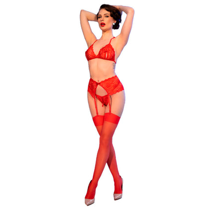 CHILIROSE - CR 4848 SET REGGISENO + PERIZOMA + CALZE IN PIZZO ROSSO XL - CHILIROSE SETS | Lingerie Harness Boutique